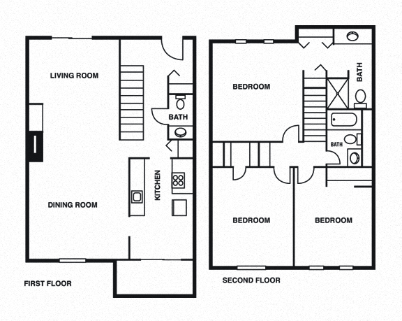 Floor plan for 3 beds, 2 baths, 1300 sqft